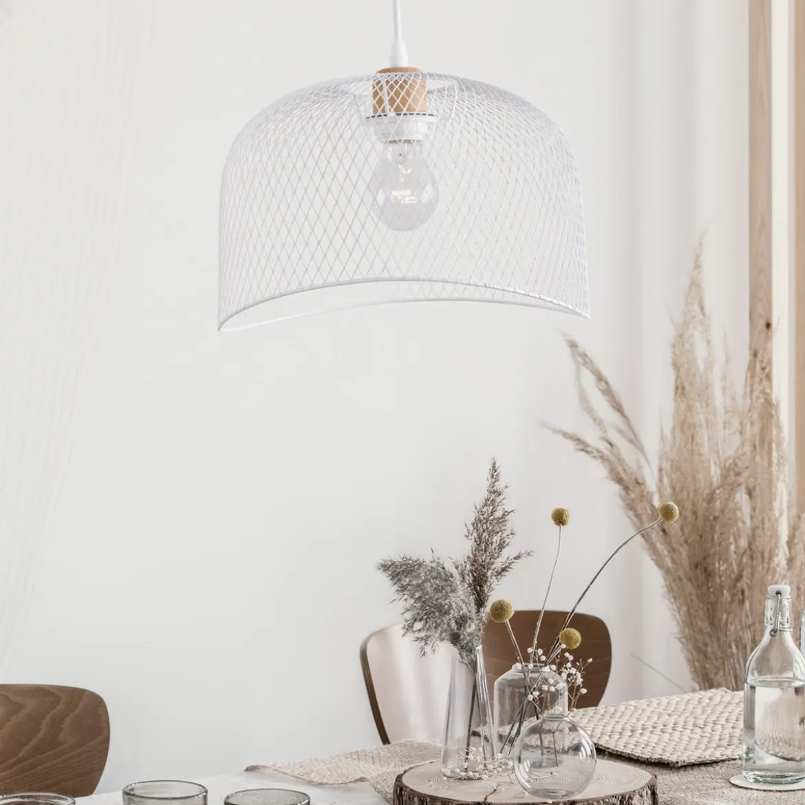 Nova Luce 9555802 LYRON Pendelleuchte Naturholz Weiss E27