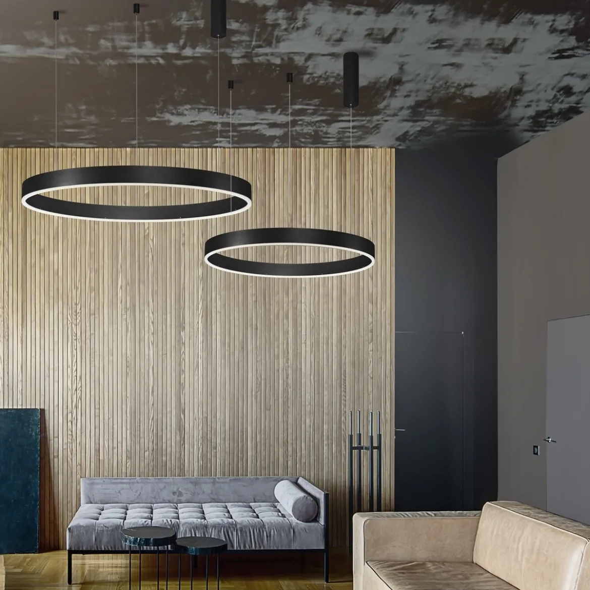 Nova Luce 9530212 MOTIF LED Pendelleuchte 60cm CCT 2700-6000K Schwarz dimmbar
