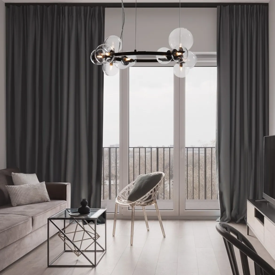 Nova Luce 9009249 ODILLIA Pendelleuchte 11-flammig Schwarz Transparent G9