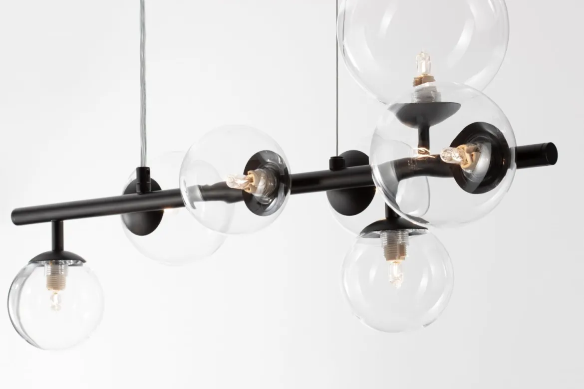Nova Luce 9009250 ODILLIA Pendelleuchte 7-flammig Schwarz Transparent G9