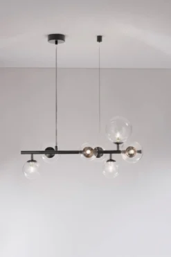 Nova Luce 9009250 ODILLIA Pendelleuchte 7-flammig Schwarz Transparent G9