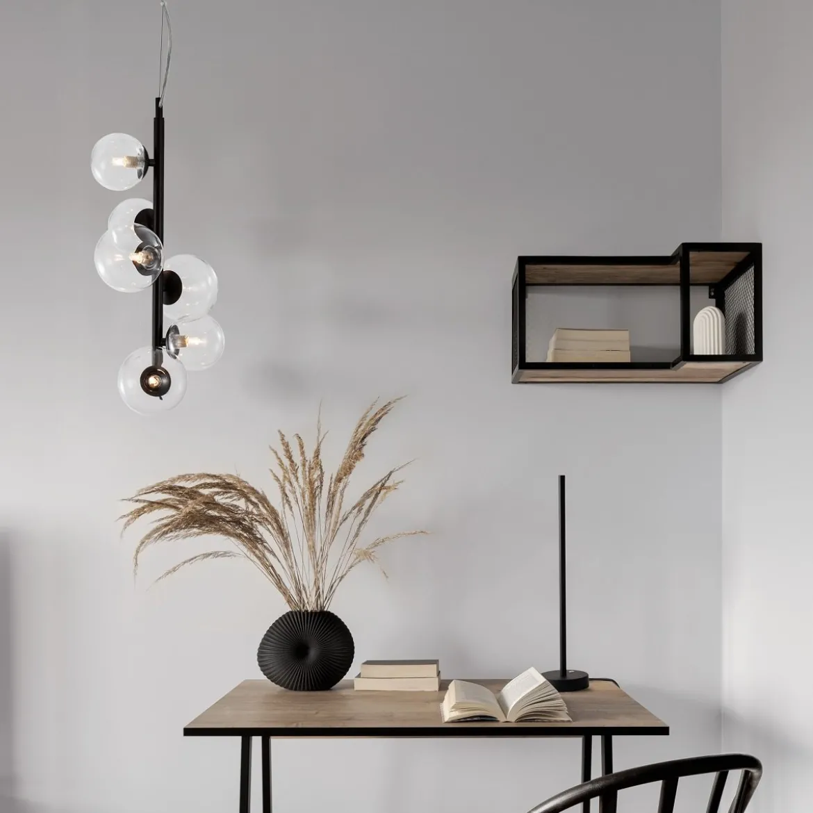 Nova Luce 9009251 ODILLIA Pendelleuchte 6-flammig Schwarz Transparent G9