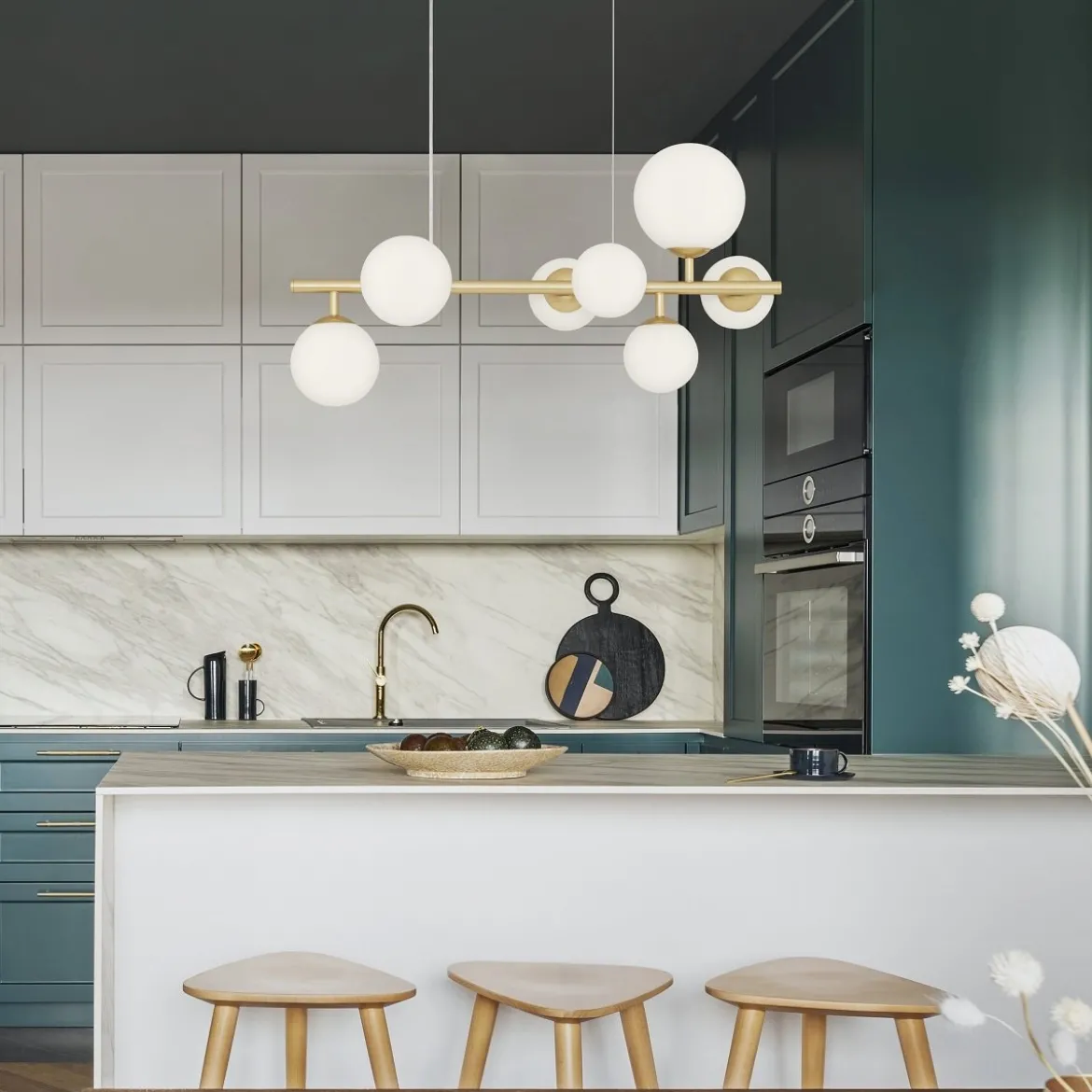 Nova Luce 9028858 ODILLIA Pendelleuchte 7-flammig Gold Weiss G9