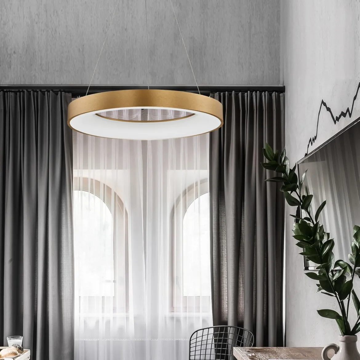 Nova Luce 9453454 RANDO THIN LED Pendelleuchte 60cm 3000K Gold gebürstet dimmbar