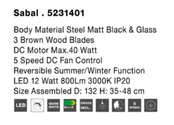 Nova Luce 5231401 SABAL LED Ventilator 3000K Schwarz Braun