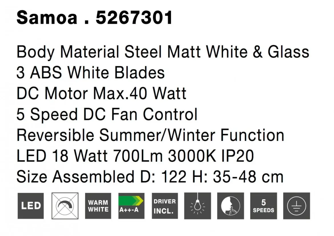 Nova Luce 5267301 SAMOA LED Ventilator 3000K Weiss