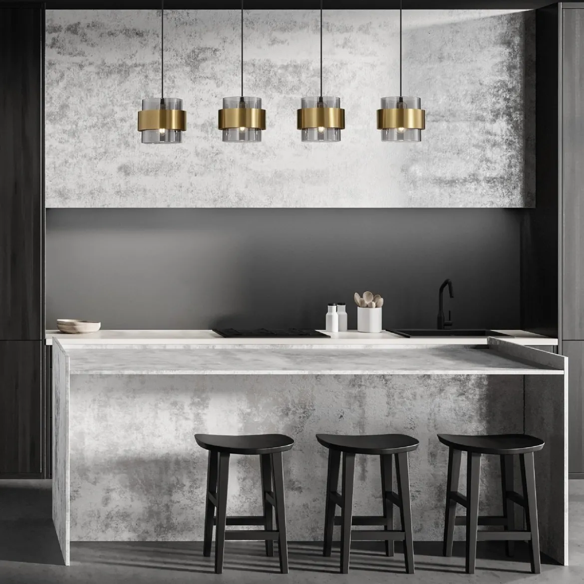 Nova Luce 9236383 SIANNA Pendelleuchte 4-flammig Gold Rauchglas Schwarz E27