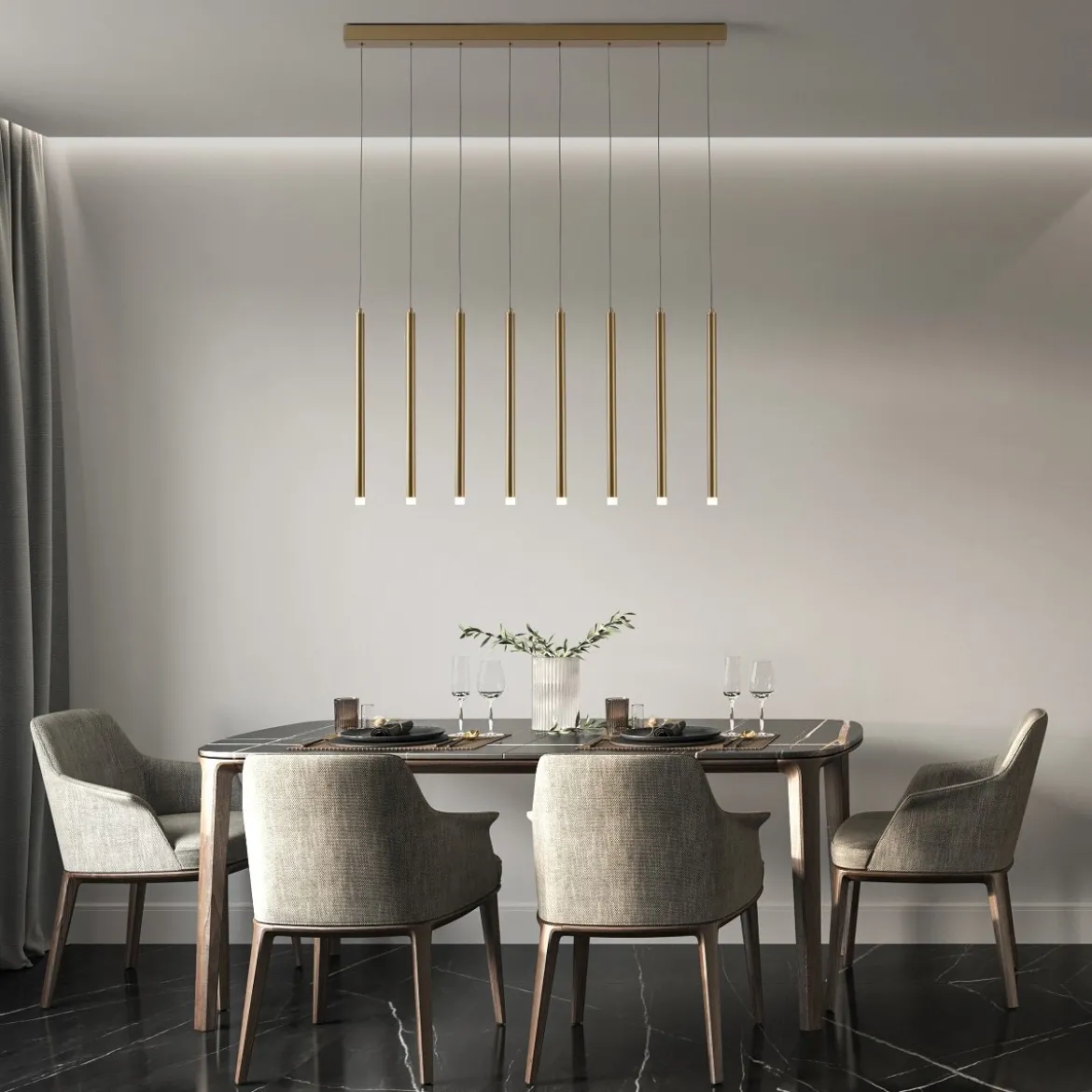 Nova Luce 9287930 TRIMLE LED Pendelleuchte 8-flammig 3000K Gold