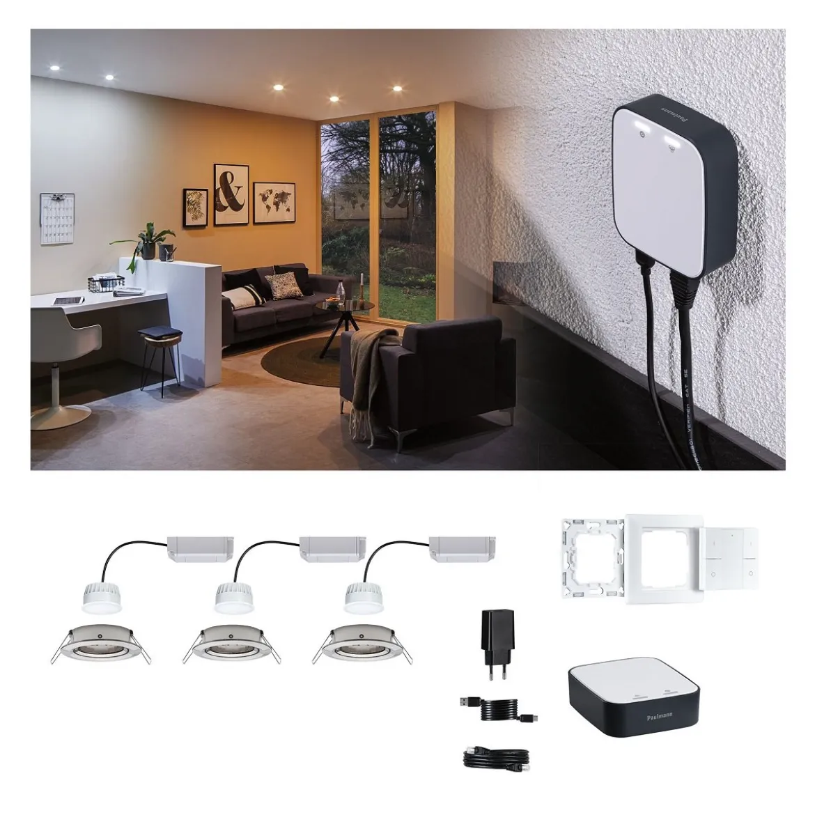 Paulmann 5181 Bundle Zigbee smik Gateway LED Einbauleuchte Nova Plus Coin Basisset RGBW