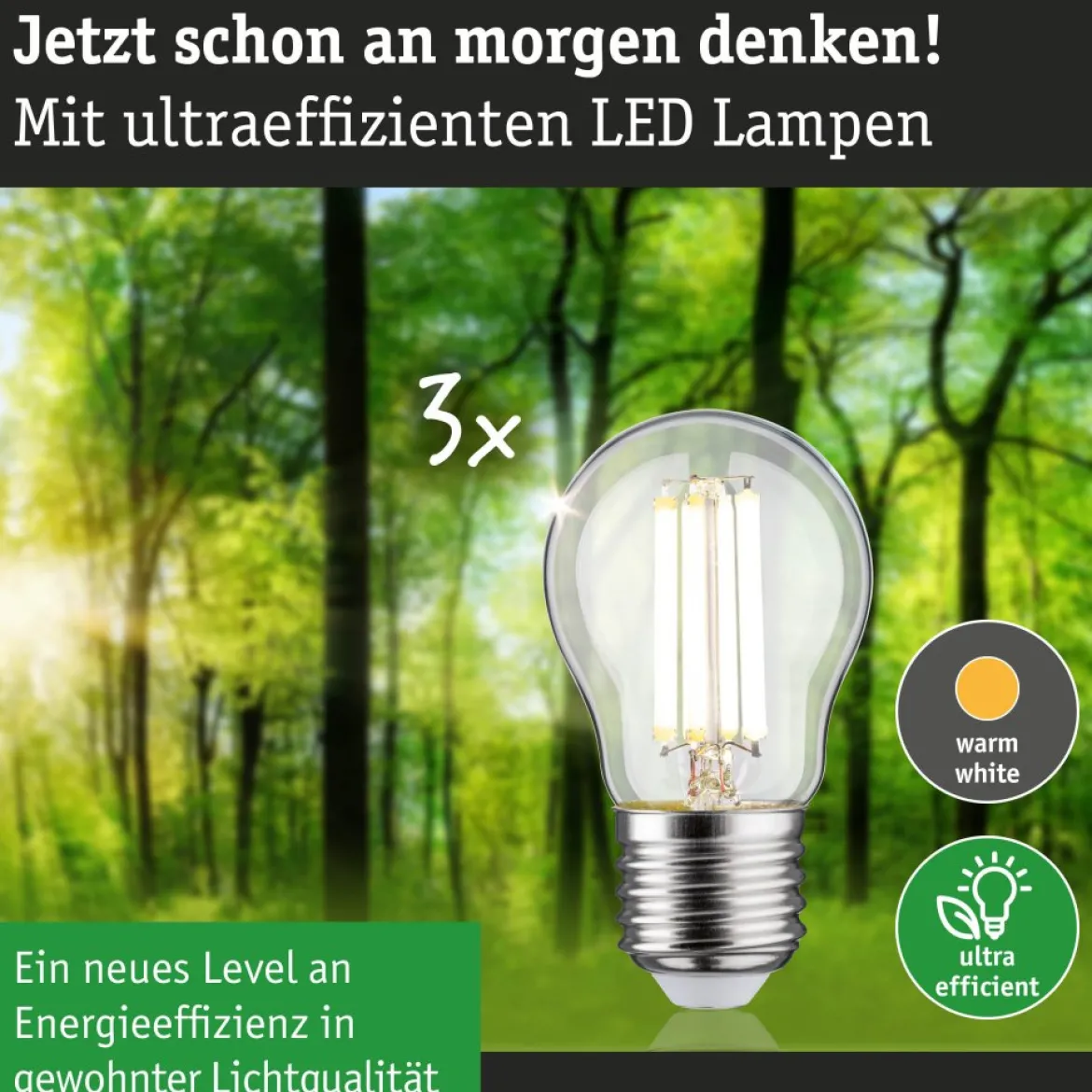 Paulmann 29215 Eco-Line Filament 230V LED Tropfen E27 3er-Set 525lm 2,5W 3000K Klar