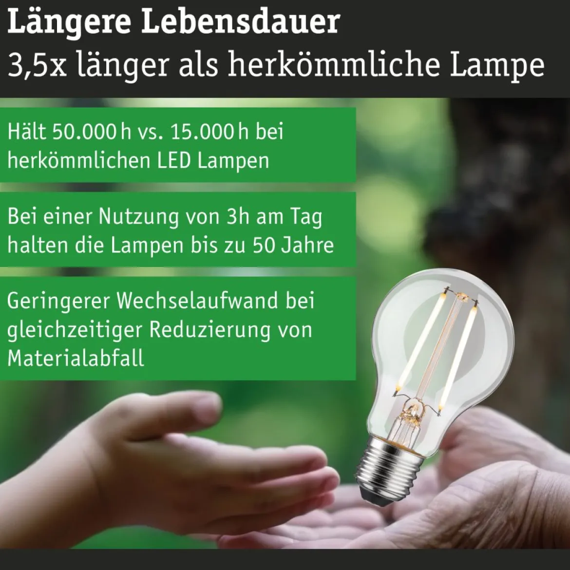 Paulmann 29250 Eco-Line Filament 230V LED Birne E27 470lm 3000K 3-Step-Dim Klar