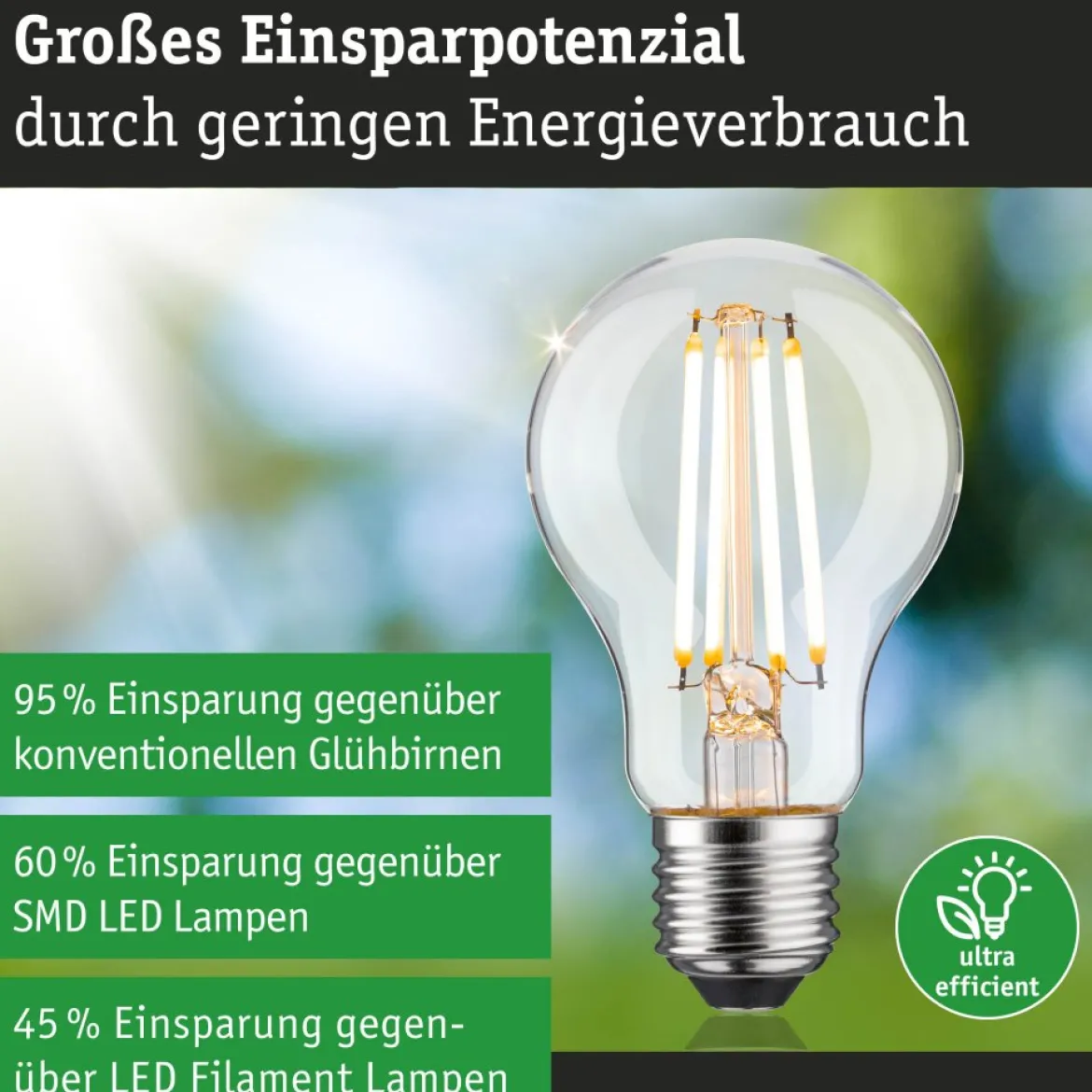 Paulmann 29252 Eco-Line Filament 230V LED Birne E27 1055lm 3000K 3-Step-Dim Klar