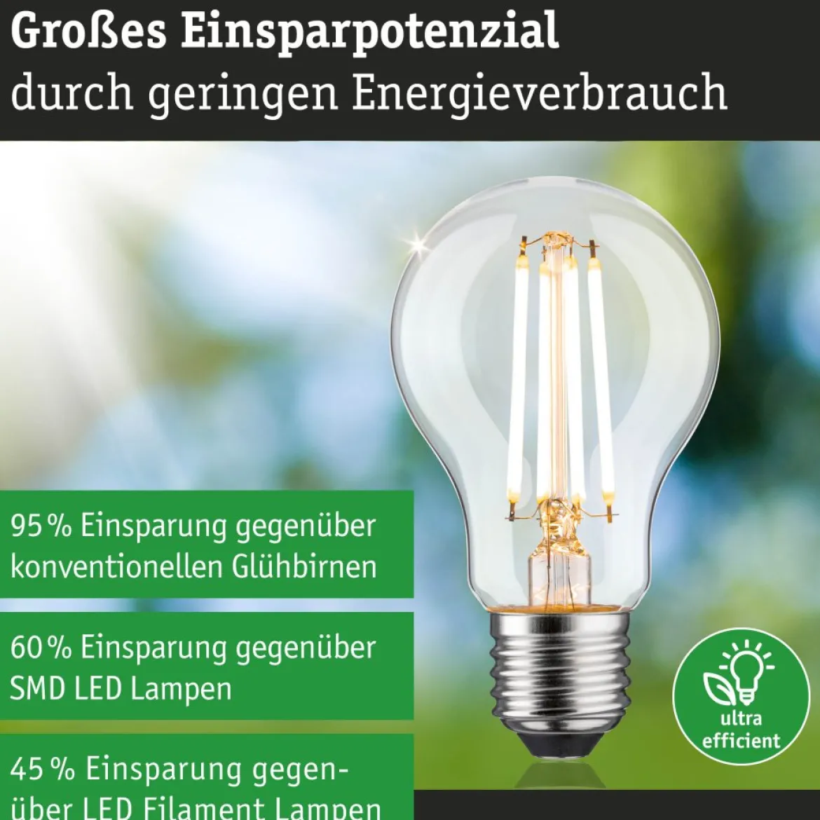 Paulmann 29253 Eco-Line Filament 230V LED Birne E27 1521lm 3000K 3-Step-Dim Klar