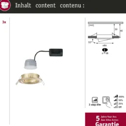 Paulmann 92406 Einbauleuchte LED Nova Coin 3er-Set schwenkbar 84mm gold 3-Step-Dim