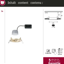 Paulmann 92407 Einbauleuchte LED Nova Coin 3er-Set 74mm gold 3-Step-Dim IP44