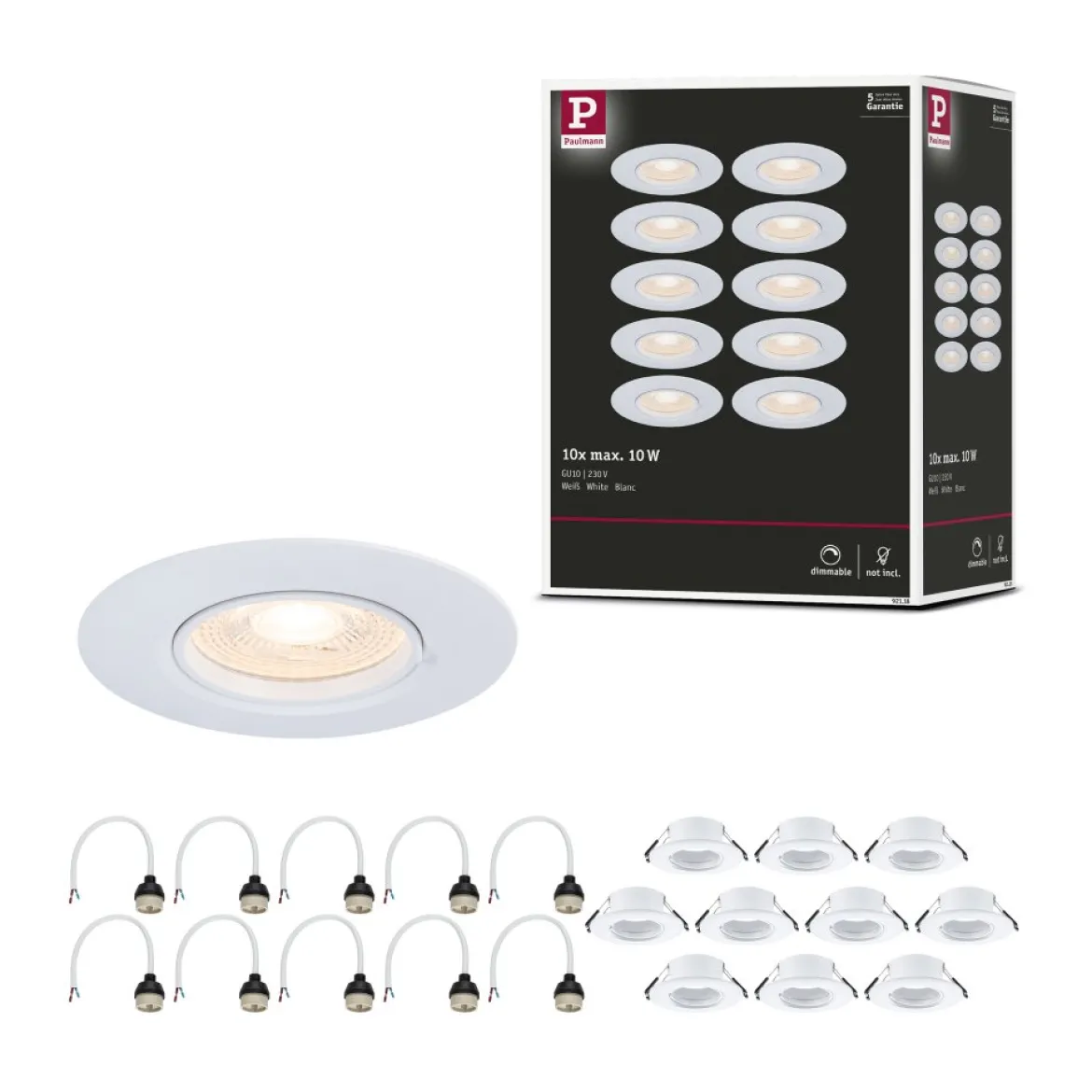 Paulmann 92118 Einbauleuchte rund 90mm 10er-Set Weiß starr