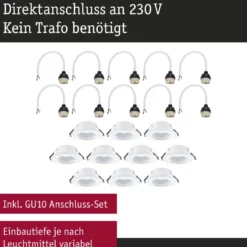 Paulmann 92118 Einbauleuchte rund 90mm 10er-Set Weiß starr