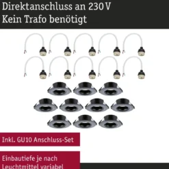 Paulmann 92120 Einbauleuchte rund 90mm 10er-Set Schwarz starr