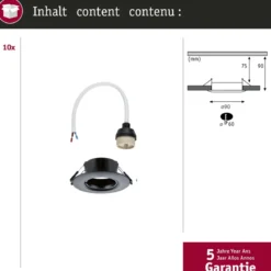 Paulmann 92120 Einbauleuchte rund 90mm 10er-Set Schwarz starr