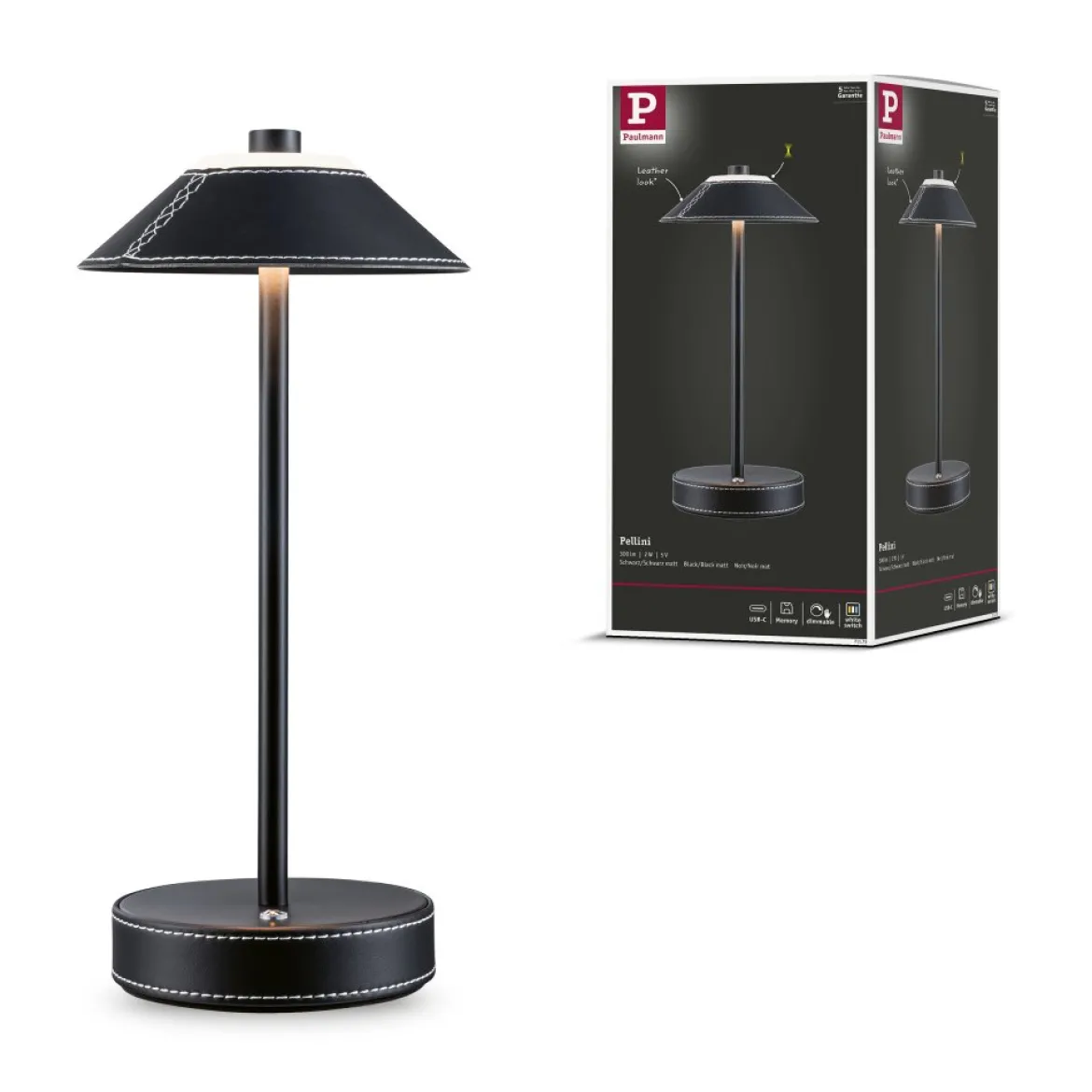 Paulmann 71173 LED Akkuleuchte Pellini 33cm White Switch dimmbar schwarz