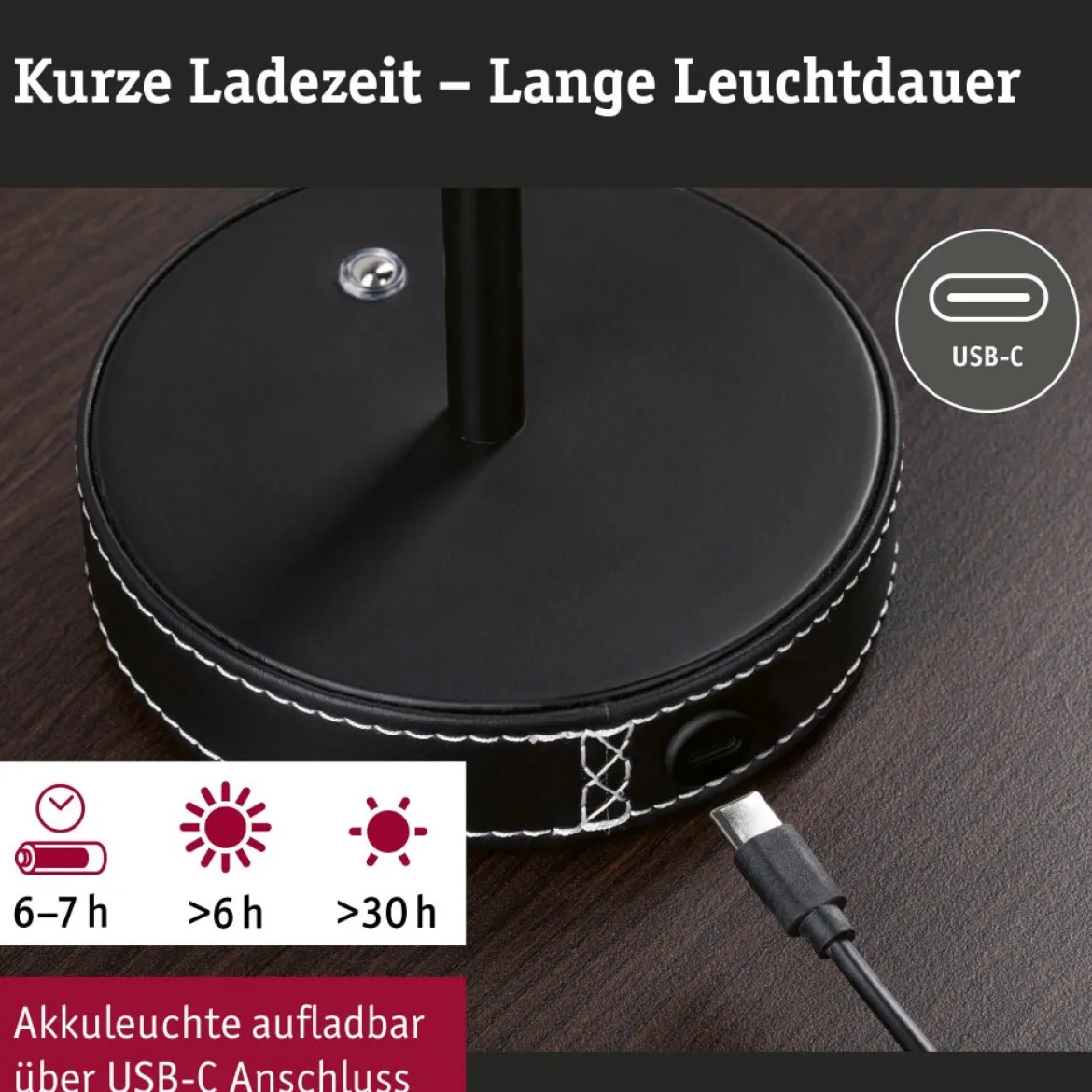 Paulmann 71173 LED Akkuleuchte Pellini 33cm White Switch dimmbar schwarz