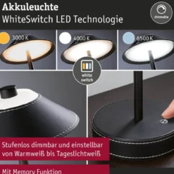Paulmann 71173 LED Akkuleuchte Pellini 33cm White Switch dimmbar schwarz