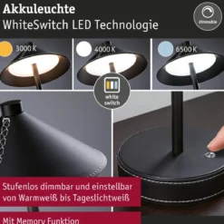 Paulmann 71175 LED Akkuleuchte Pellini 37cm White Switch dimmbar schwarz