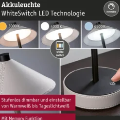 Paulmann 71176 LED Akkuleuchte Pellini 37cm White Switch dimmbar beige schwarz