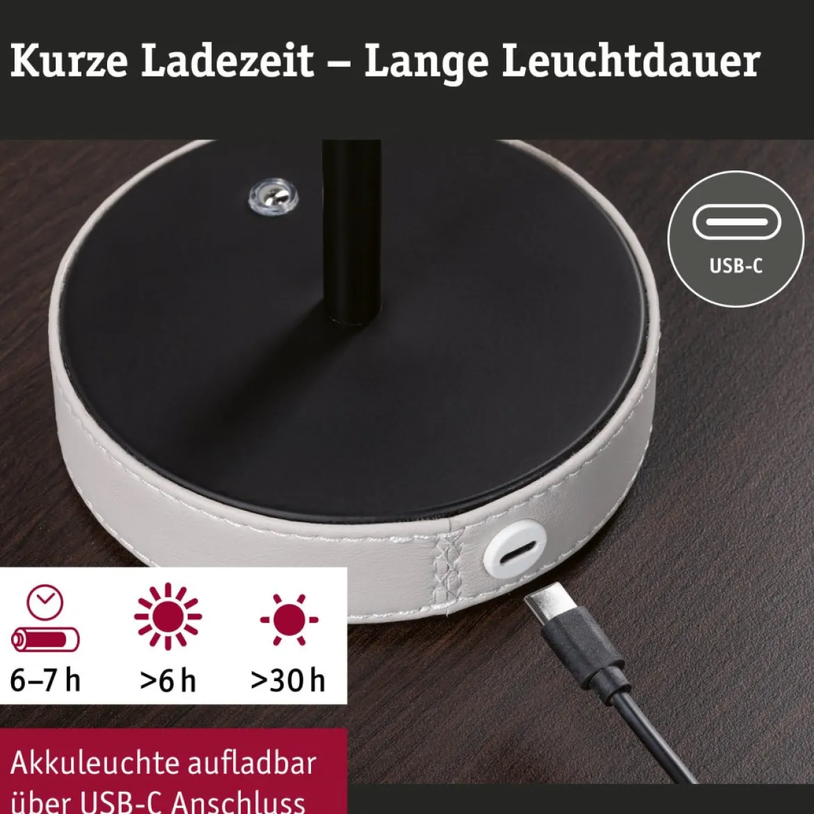 Paulmann 71174 LED Akkuleuchte Pellini 33cm White Switch dimmbar beige schwarz