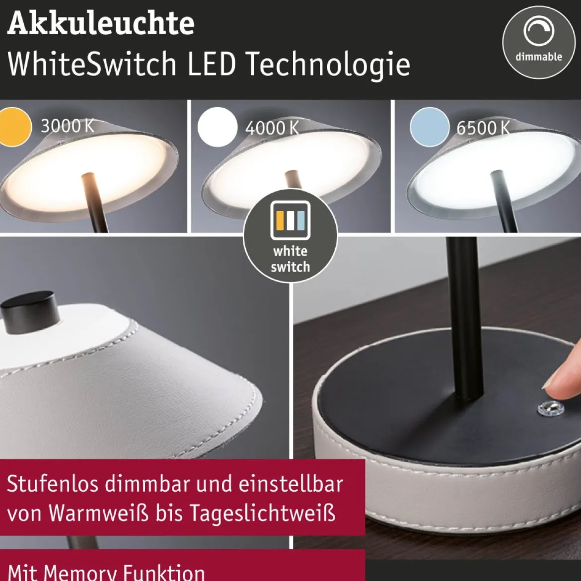 Paulmann 71174 LED Akkuleuchte Pellini 33cm White Switch dimmbar beige schwarz