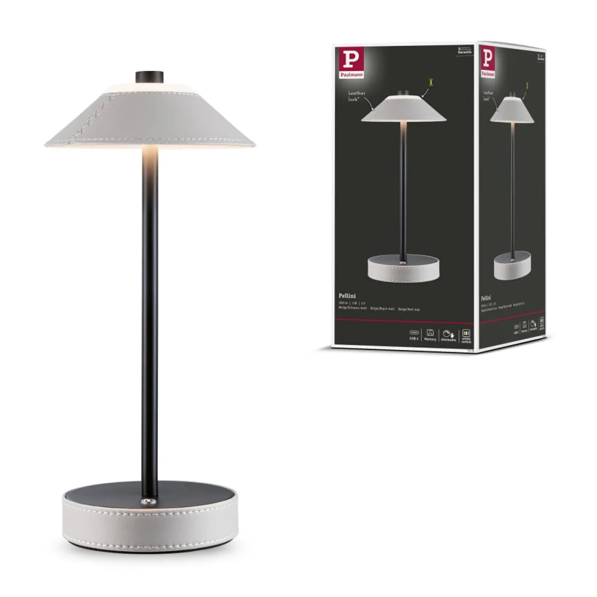 Paulmann 71174 LED Akkuleuchte Pellini 33cm White Switch dimmbar beige schwarz