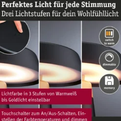 Paulmann 77060 LED Akku Tischleuchte Lirox White Switch IP44 dimmbar Schwarz