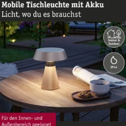 Paulmann 77061 LED Akku Tischleuchte Lirox White Switch IP44 dimmbar Champagner