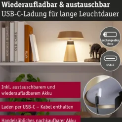 Paulmann 77061 LED Akku Tischleuchte Lirox White Switch IP44 dimmbar Champagner