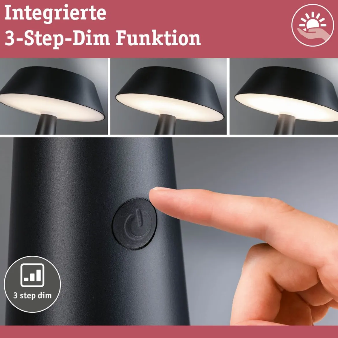 Paulmann 94612 LED Akku Tischleuchte Soala Solar 2700K IP44 dimmbar Anthrazit