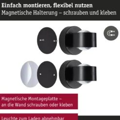 Paulmann 71290 LED Akkuwandleuchte Zorik Schwarz dimmbar IP44