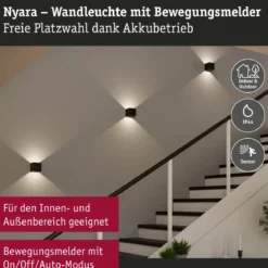 Paulmann 71282 LED Akku Wandleuchte Nyara eckig IP44 3000K schwarz Bewegungsmelder