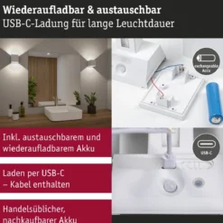 Paulmann 71283 LED Akku Wandleuchte Nyara eckig IP44 3000K weiß Bewegungsmelder