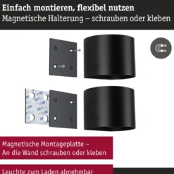 Paulmann 71284 LED Akku Wandleuchte Nyora rund IP44 3000K schwarz Bewegungsmelder