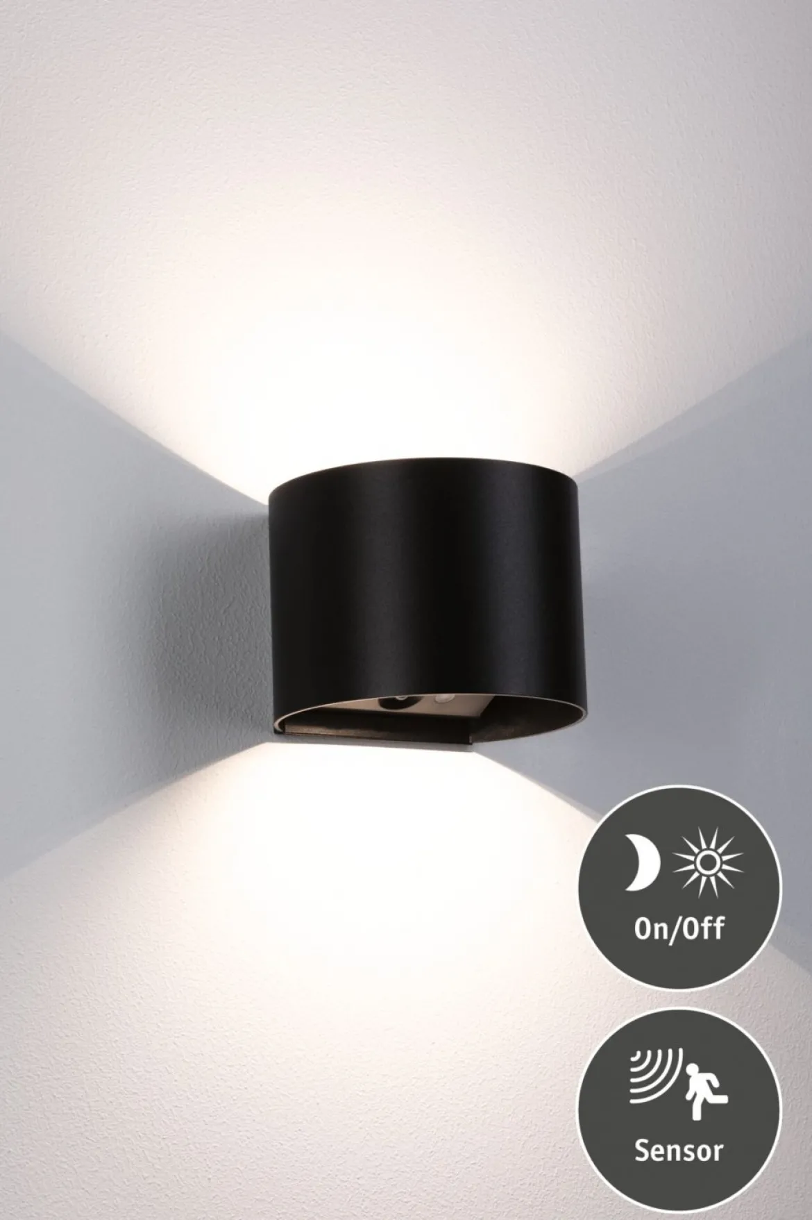 Paulmann 71284 LED Akku Wandleuchte Nyora rund IP44 3000K schwarz Bewegungsmelder