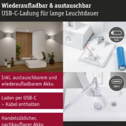 Paulmann 71285 LED Akku Wandleuchte Nyora rund IP44 3000K weiß Bewegungsmelder