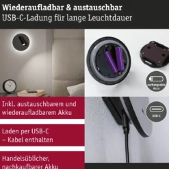 Paulmann 71286 LED Akku Wandleuchte Kiora 2700K schwarz dimmbar