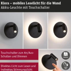 Paulmann 71286 LED Akku Wandleuchte Kiora 2700K schwarz dimmbar