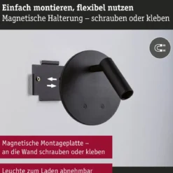 Paulmann 71286 LED Akku Wandleuchte Kiora 2700K schwarz dimmbar