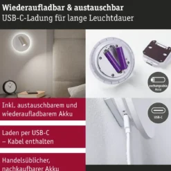 Paulmann 71287 LED Akku Wandleuchte Kiora 2700K weiß dimmbar