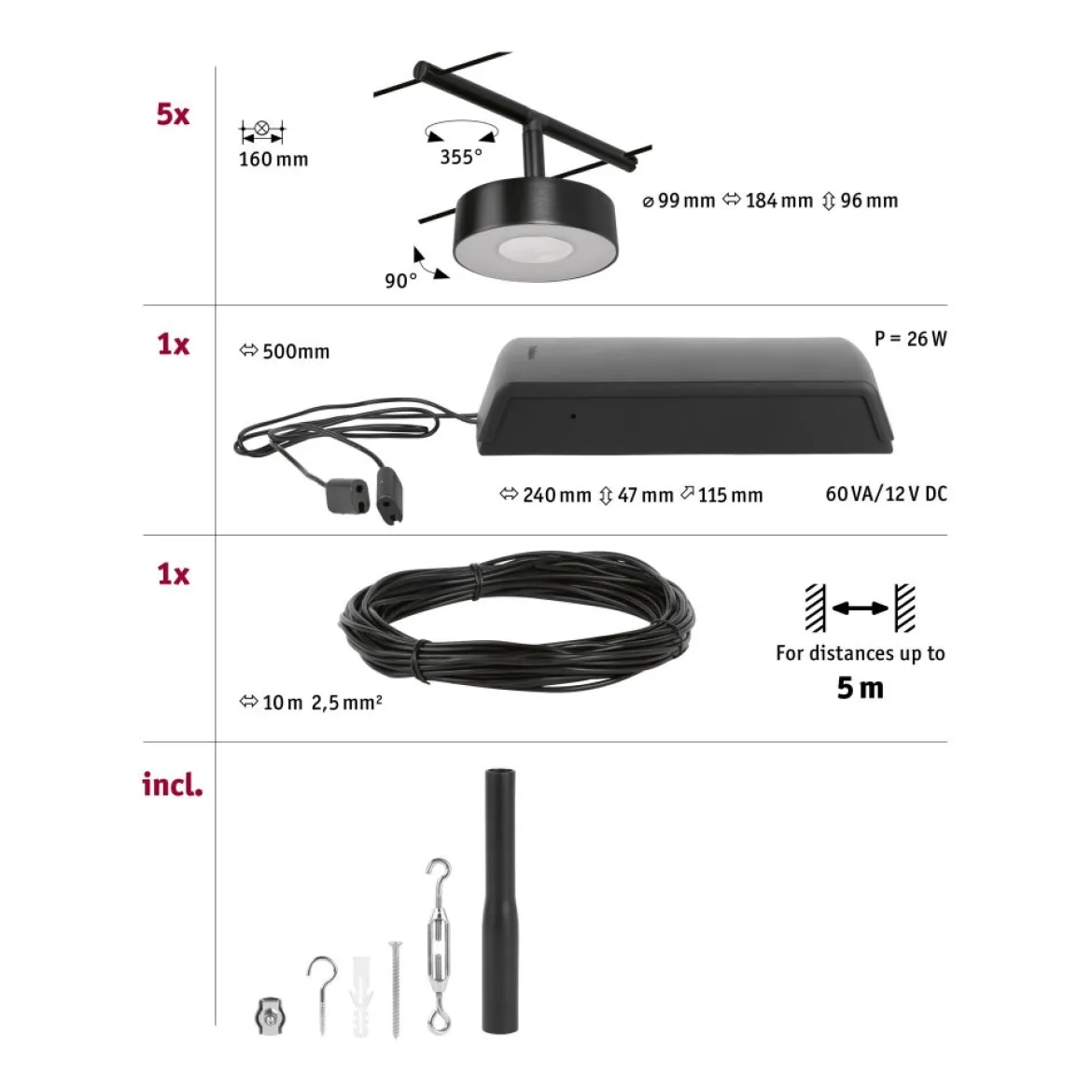 Paulmann 94479 LED Basisset Circle 12V 3000K Schwarz matt Chrom