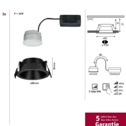 Paulmann 94869 LED Cole Coin Basisset 3er-Set 2700K schwarz 3-Step-Dim IP44