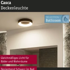 Paulmann 71097 LED Deckenleuchte Casca Schwarz IP44 White Switch 40cm
