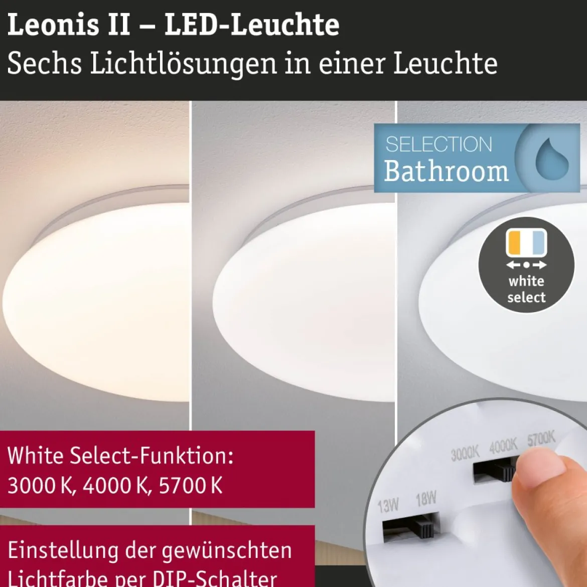 Paulmann 75406 LED Deckenleuchte Leonis 3000-5700K IP44 Weiß