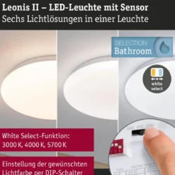 Paulmann 75407 LED Deckenleuchte Leonis Bewegungsmelder 3000-5700K IP44 Weiß